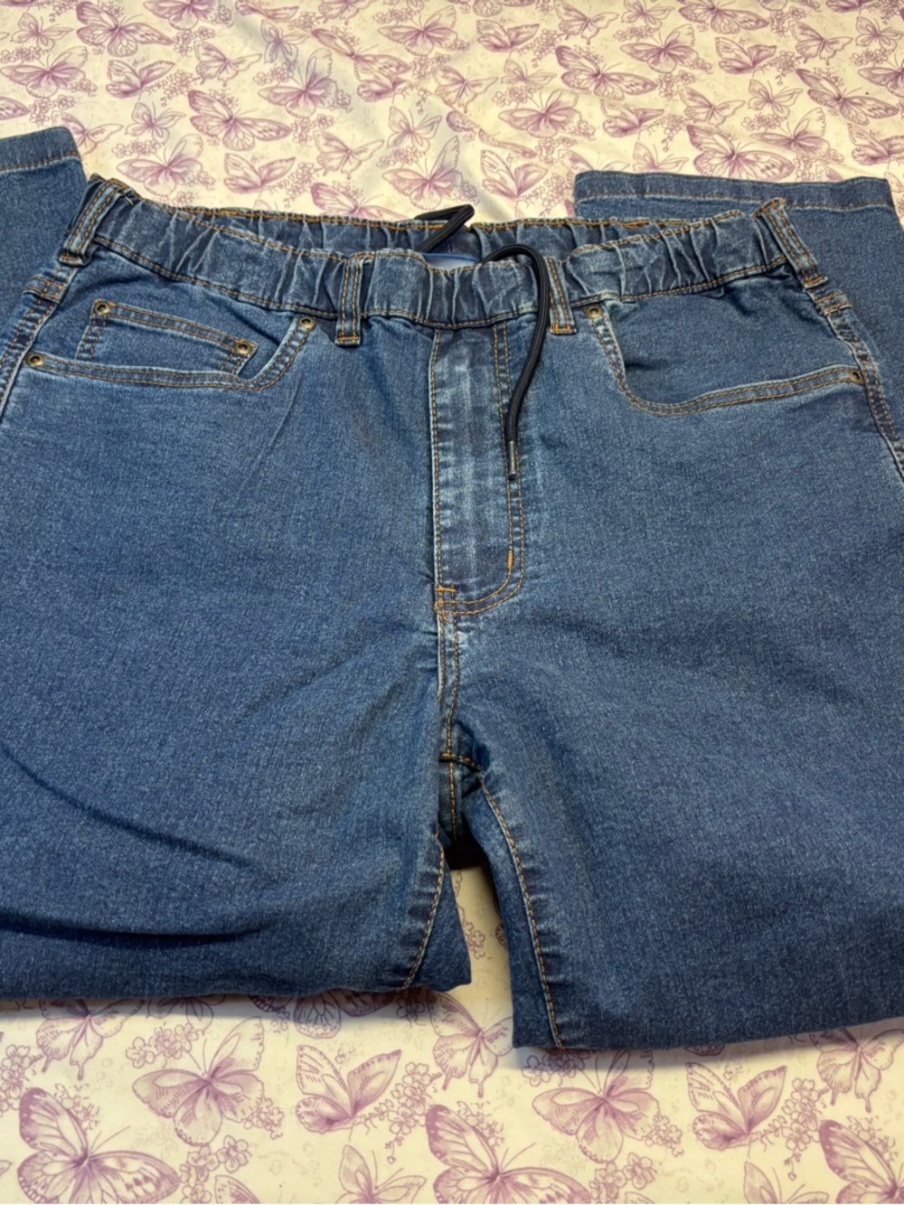 🍄Vintage Active USA Unisex Blue Elastic Waist Relaxed Jeans